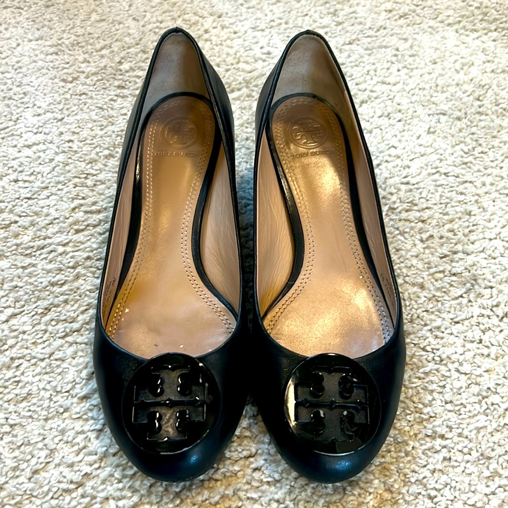 Tory Burch Black square heeled pumps